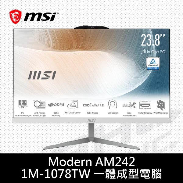【MSI 微星】Modern AM242 1M-1078TW-W3100U8GS51X11(23.8吋/Croe 3-100U/8G/512G/Win11/白)