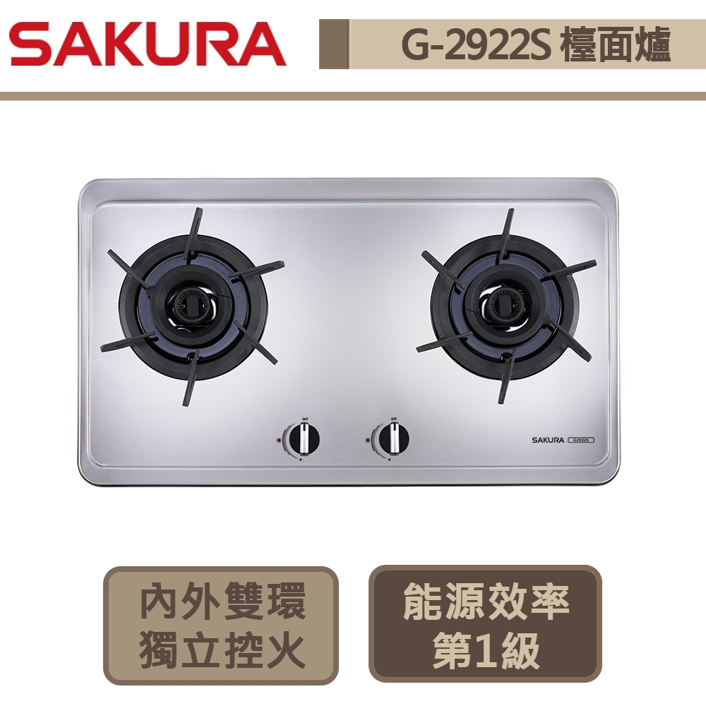 SAKURA 櫻花】雙炫火檯面爐(NG1/LPG)(G2922S) - 全聯全電商