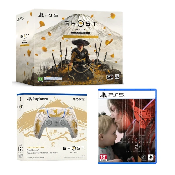 【SONY 索尼】PS5 羊蹄山戰鬼黃金限量版 無線控制器+羊蹄山戰鬼 收藏版+死亡擱淺2(台灣公司貨)
