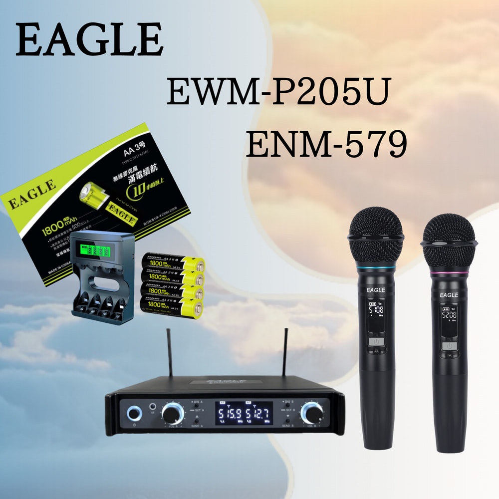 【EAGLE】EWM-P205U UHF無線麥克風+ENM-579充電電池組(一組)
