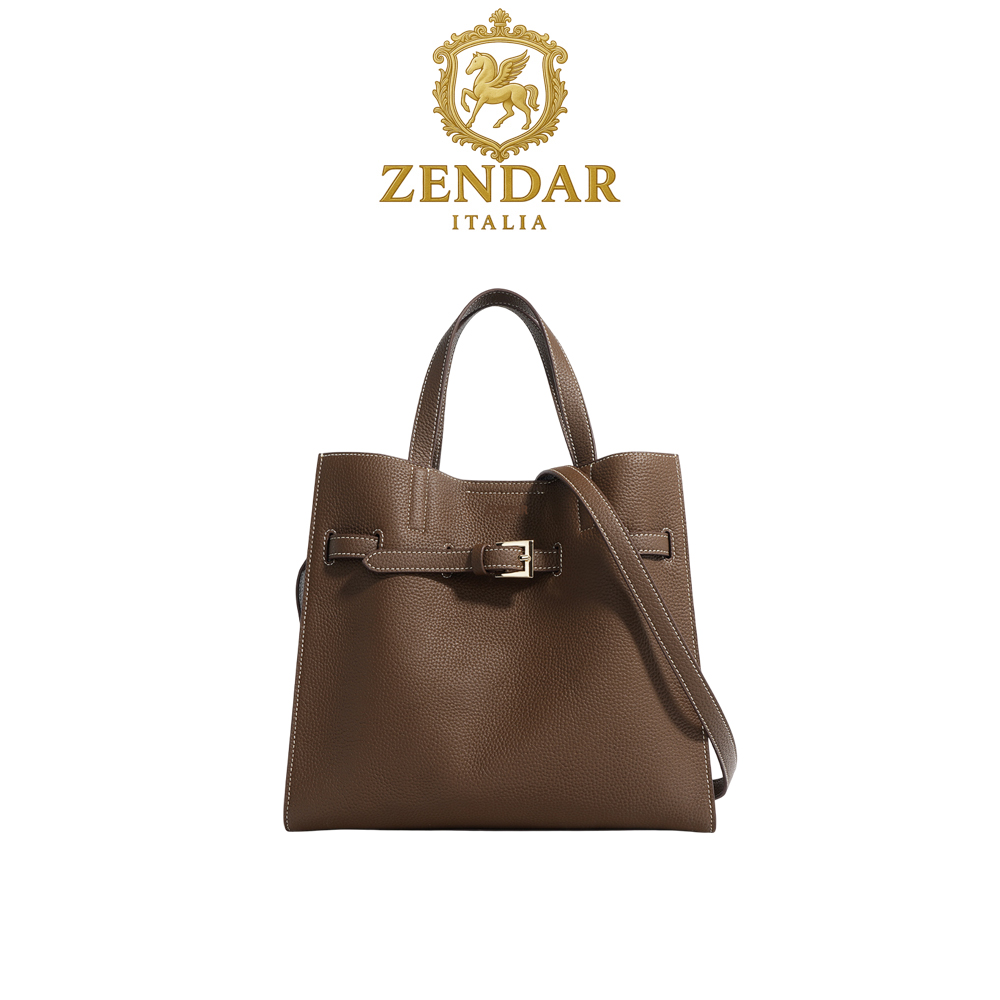 【ZENDAR】臺灣總代理 限量1折 頂級小牛皮托特包肩揹包 瑞絲系列 全新專櫃展示品(咖啡色)