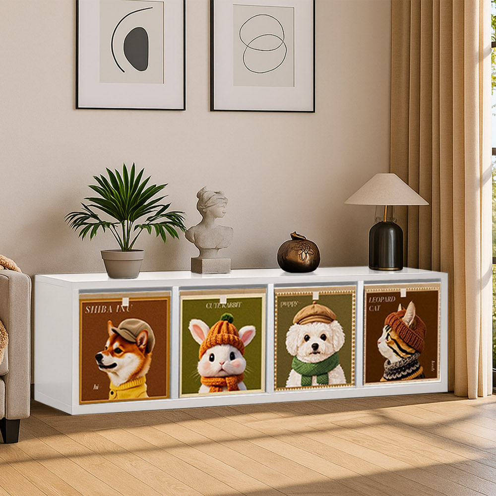 【AOTTO】落地鐵製布藝四格收納櫃(AL-701)(1入)