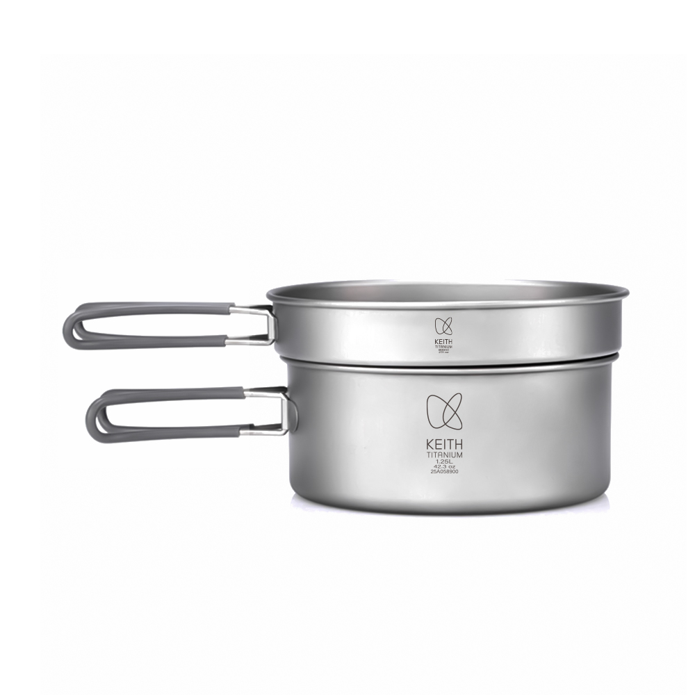 【Keith 純鈦】鎧斯鈦兩件式套鍋 1250ml / Ti6017(環保鍋具 純鈦套鍋 露營折疊鍋 輕量化餐具 登山兩件套鍋)