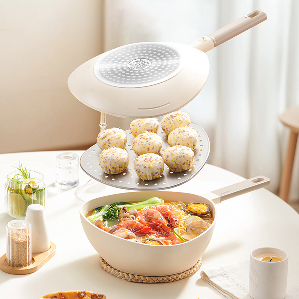 Taste Plus】悅味元素小資露營居家三角鍋鈦+陶瓷不沾鍋上下雙鍋組18cm