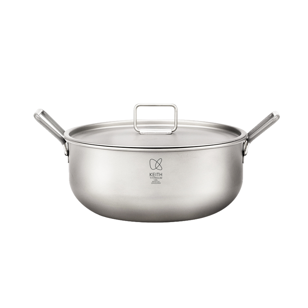 【Keith 純鈦】鎧斯純鈦環保餐具折疊握把湯鍋 1.8L / Ti6015(登山露營鍋 鈦湯鍋鈦鍋 野炊輕量摺疊提把雙耳湯鍋)