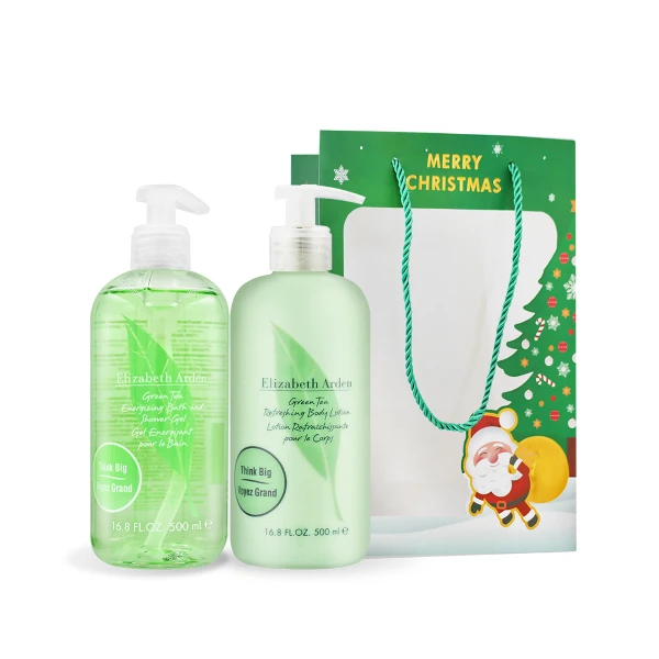 【Elizabeth Arden】綠茶雙瓶聖誕限量組[身體乳500ml+沐浴膠500ml]附禮袋-聖誕交換禮物(航空版)