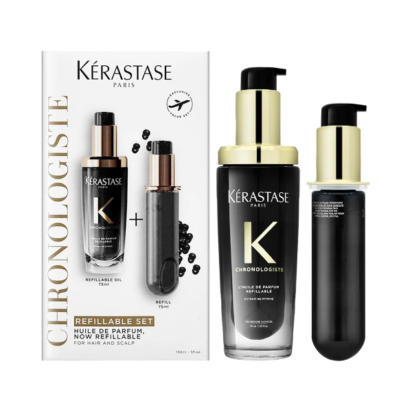 【KERASTASE 巴黎卡詩】黑鑽極萃逆時玫瑰香氛露 75ml+黑鑽極萃逆時玫瑰香氛露 75ml填裝瓶 #升級版(航空版)