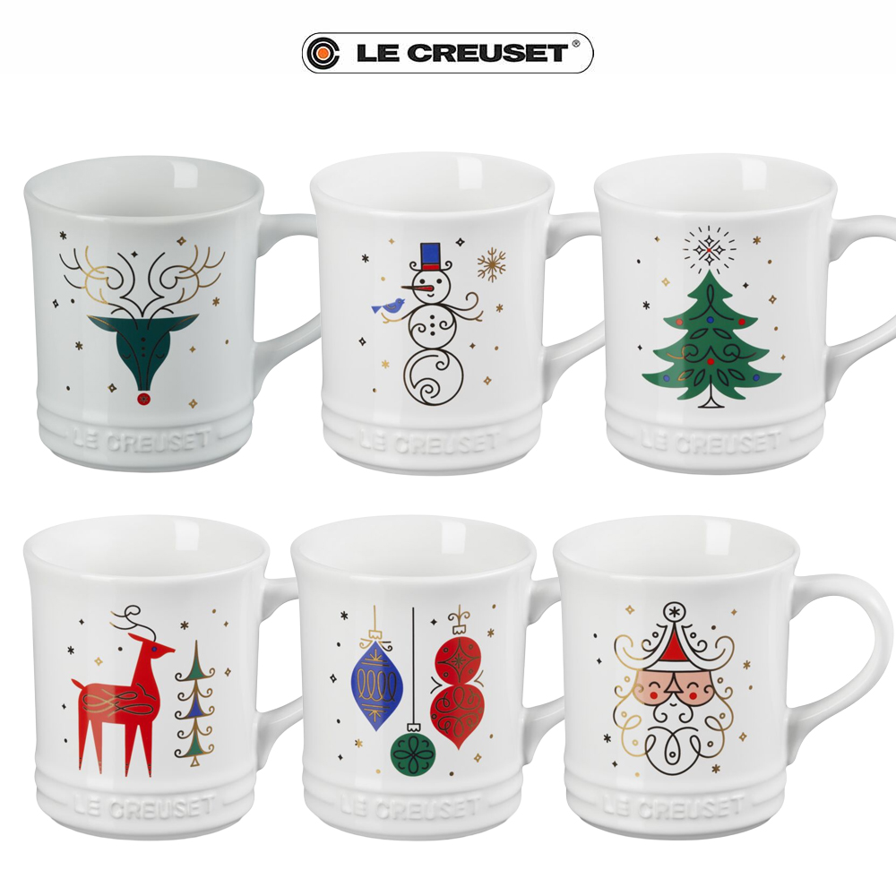 【Le Creuset】歡樂耶誕馬克杯400ml((老公公/麋鹿/繽紛綵球/耶誕樹/雪人/馴鹿))