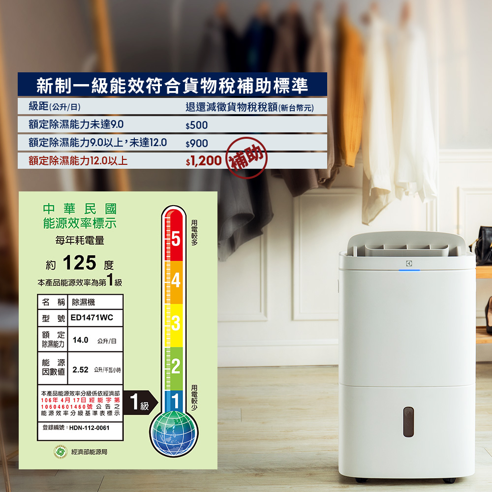 Electrolux 伊萊克斯】 2026年新一級能效14L 極適家居700清淨除濕機