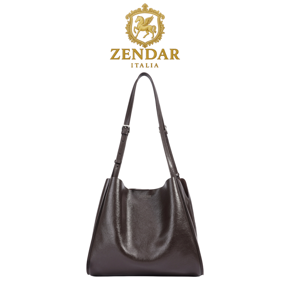 【ZENDAR】台灣總代理 限量1折 頂級小牛皮肩背包 羅賓系列 全新專櫃展示品(咖啡色)
