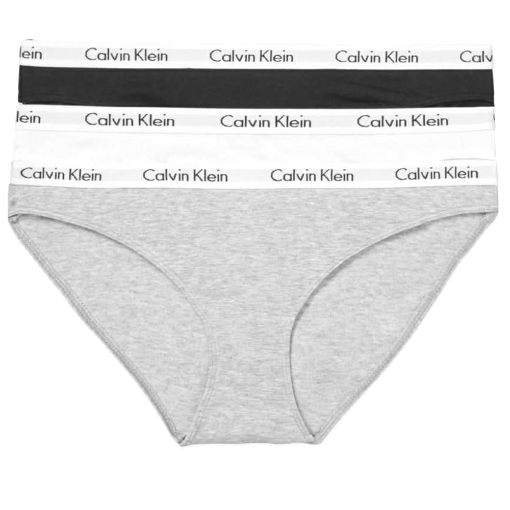 【Calvin Klein】經典款高彈力棉質女生三角褲 3件一組盒裝(ck 黑色灰色白色 女三角褲 女生內褲)