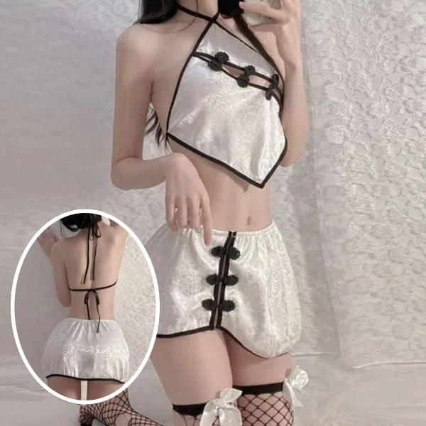 【A&R】性感誘惑 中國風鏤空復古旗袍肚兜套裝(Cosplayer 角色扮演 萬聖節 情趣)(1套)