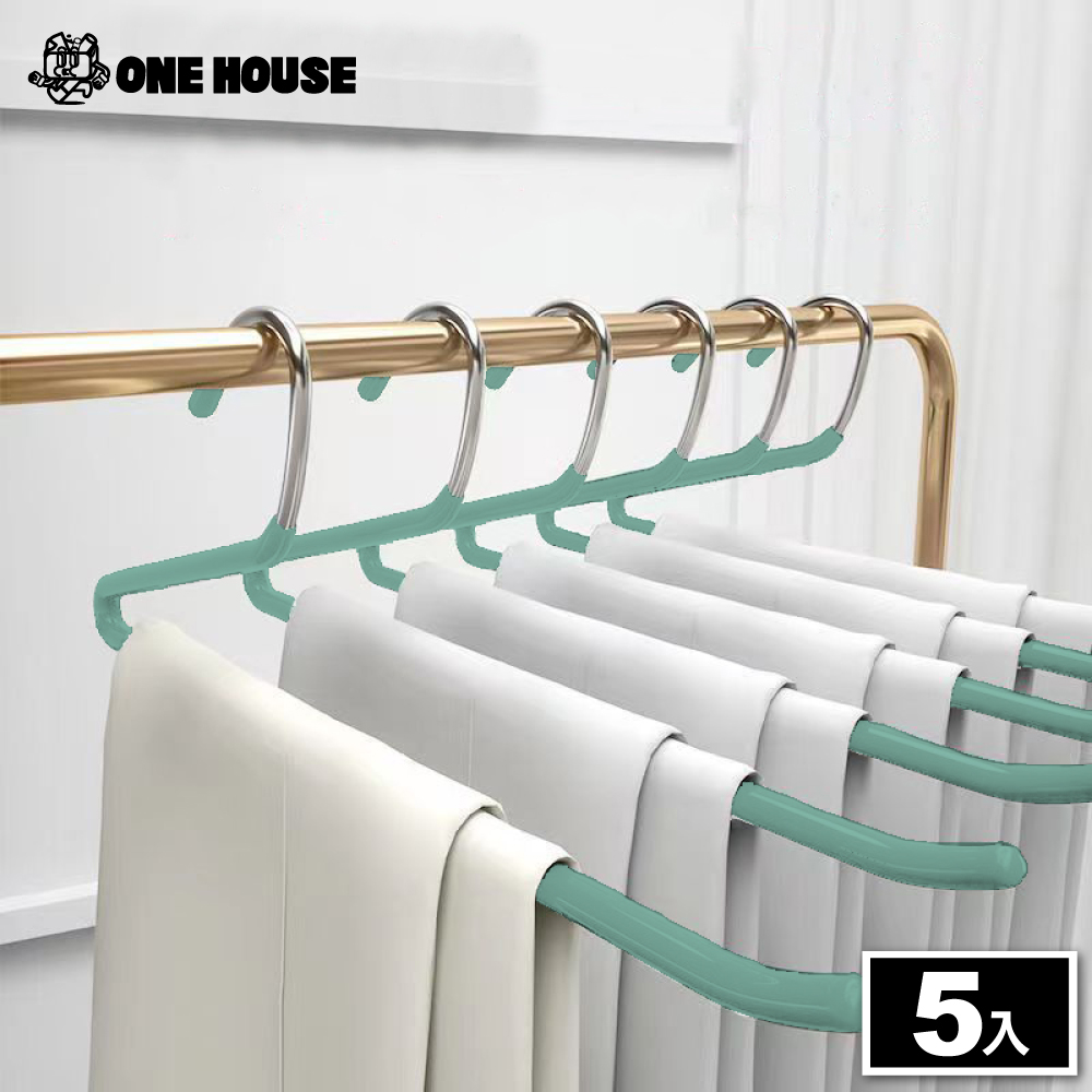 【ONE HOUSE】5入 L型魔術衣褲架(浸膠衣架 褲夾 褲架 裙夾 無痕衣架 衣架)