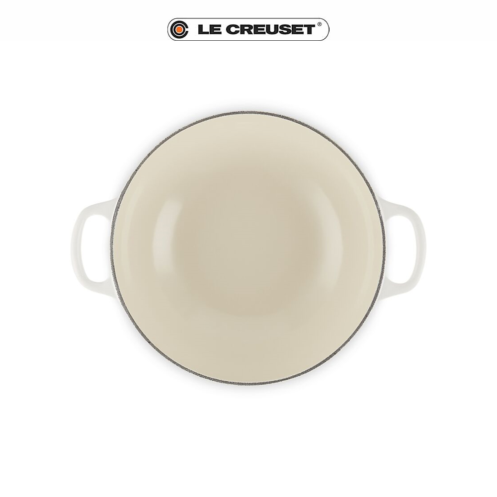 Le Creuset】琺瑯鑄鐵媽咪鐵鍋22cm 內鍋白金頭(縷空雕花/棉花白) - 全