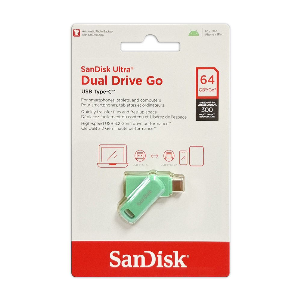 【SanDisk】Ultra GO 64G Type-C 雙用隨身碟 草本綠 OTG 手機平板適用(SDDDC3)