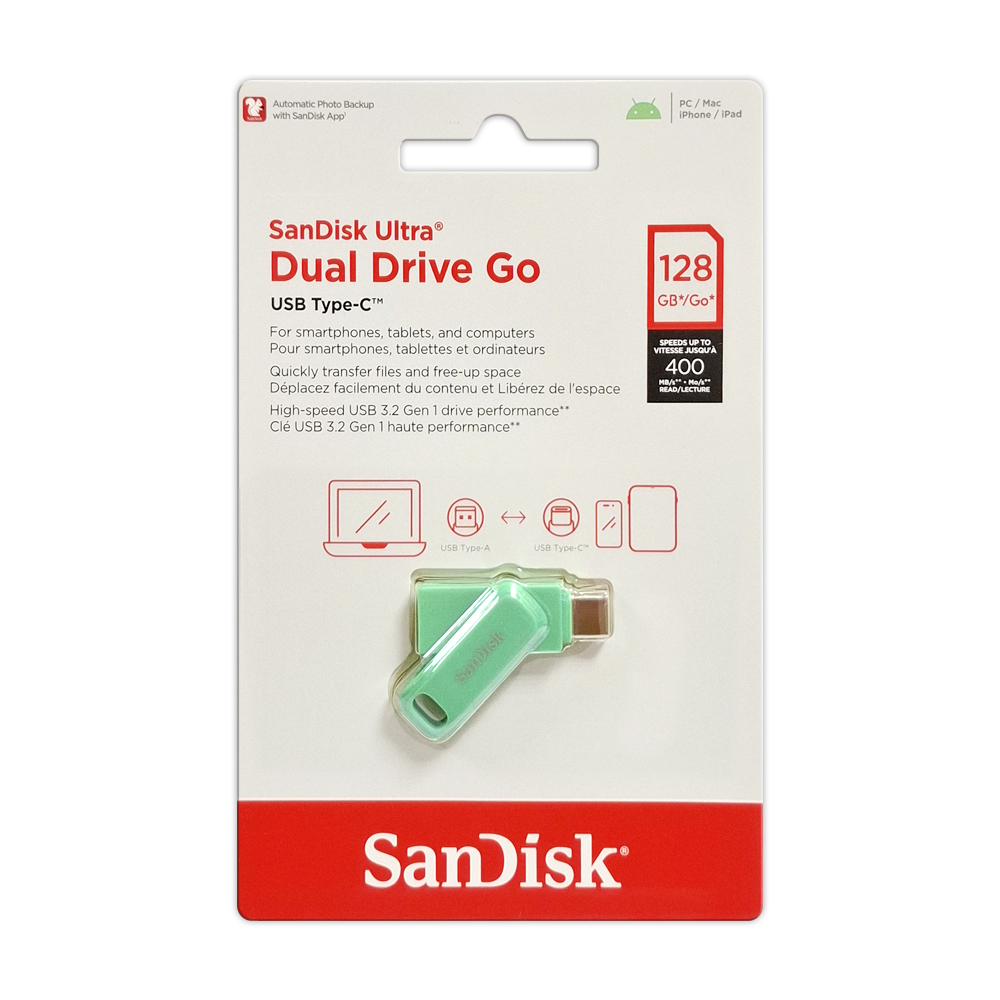 【SanDisk】Ultra GO 128G Type-C 雙用隨身碟 草本綠 OTG 手機平板適用(SDDDC3)