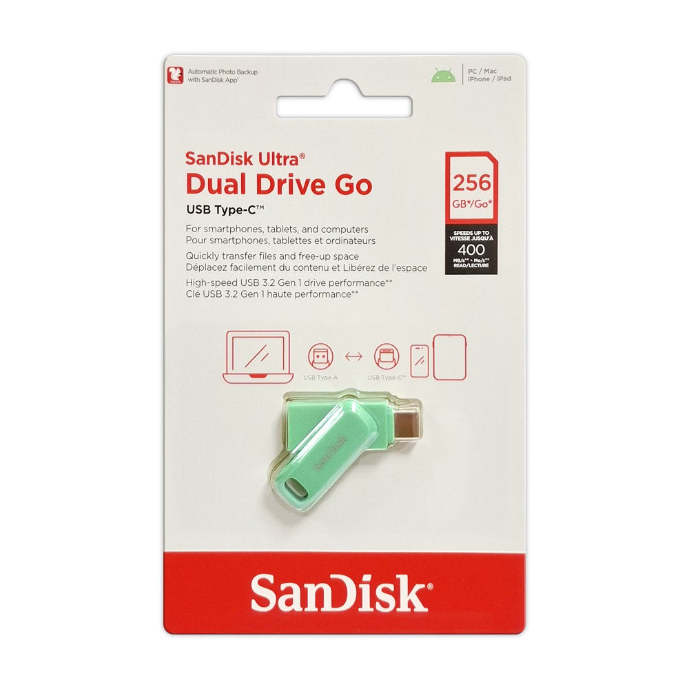【SanDisk】Ultra GO 256G Type-C 雙用隨身碟 草本綠 OTG 手機平板適用(SDDDC3)