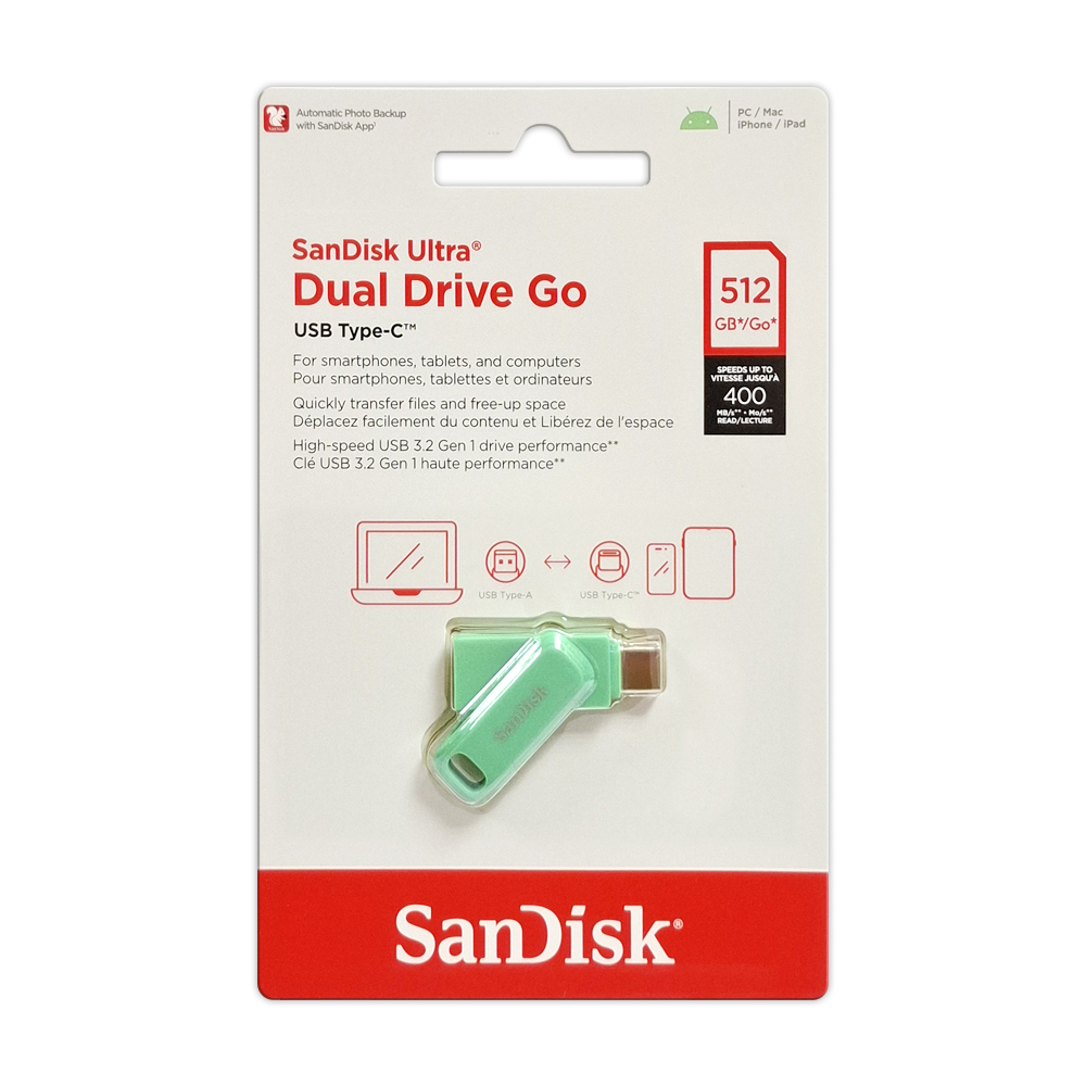 【SanDisk】Ultra GO 512G Type-C 雙用隨身碟 草本綠 OTG 手機平板適用(SDDDC3)