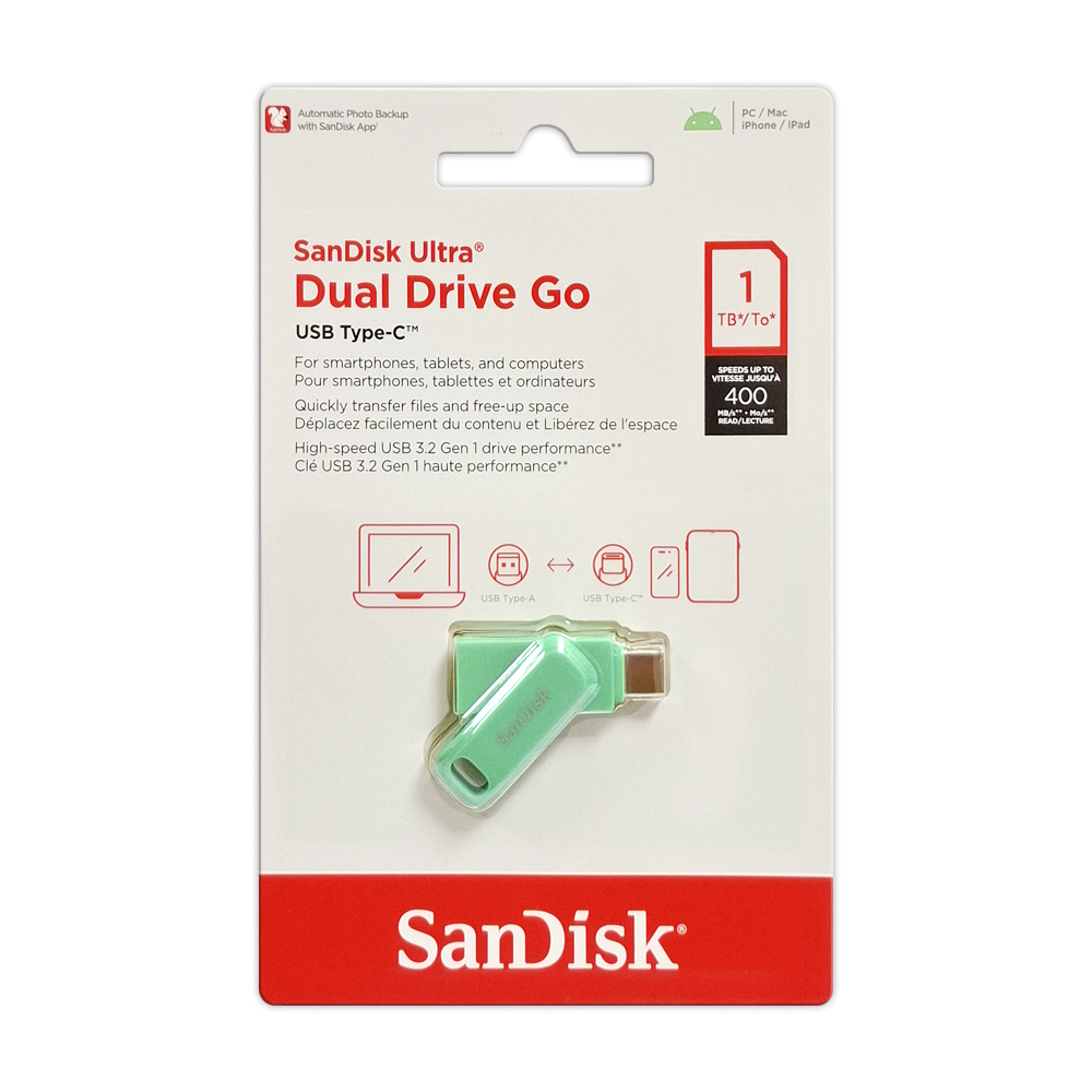【SanDisk】Ultra GO 1TB Type-C 雙用隨身碟 草本綠 OTG 手機平板適用(SDDDC3)