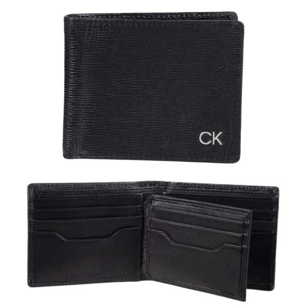 【Calvin Klein】立體橫條附相片夾男短夾 帥氣黑(ck 黑色 男夾 男皮夾 男皮包 男用皮夾 男女通用)
