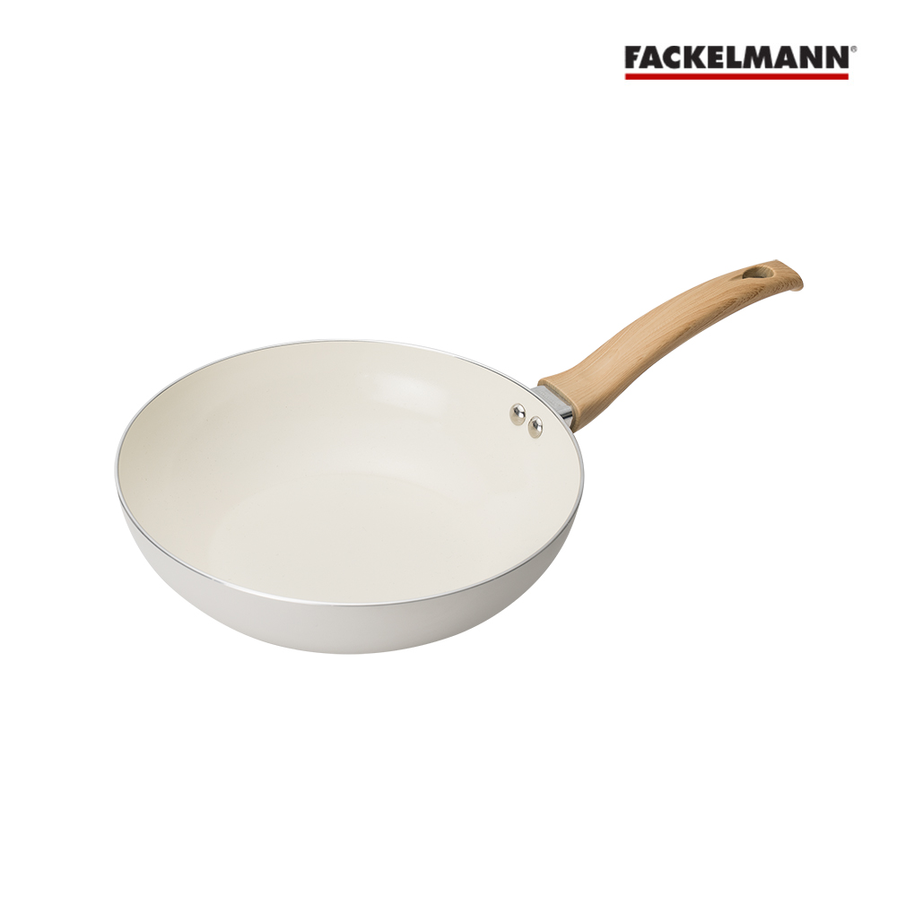 【Fackelmann 德國法克漫】德國Fackelmann 珍珠奶白陶瓷不沾深炒鍋(24cm) (適用電磁爐) (FA-5018481)
