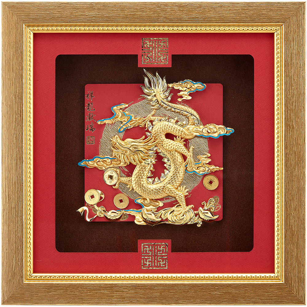 開運陶源】金箔畫純金祥和系列~【祥龍獻瑞】(24 x24 cm) - 全聯全電商