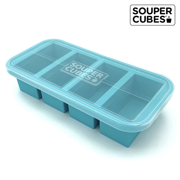 【Souper Cubes】多功能食品級矽膠保鮮盒-多色可選4格-250ML/格(1入)
