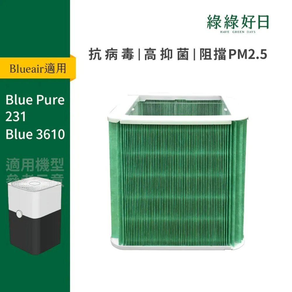 【綠綠好日】適用 Blueair Blue Pure 231 Blue 3610 211+ HEPA抗菌濾網(1入)