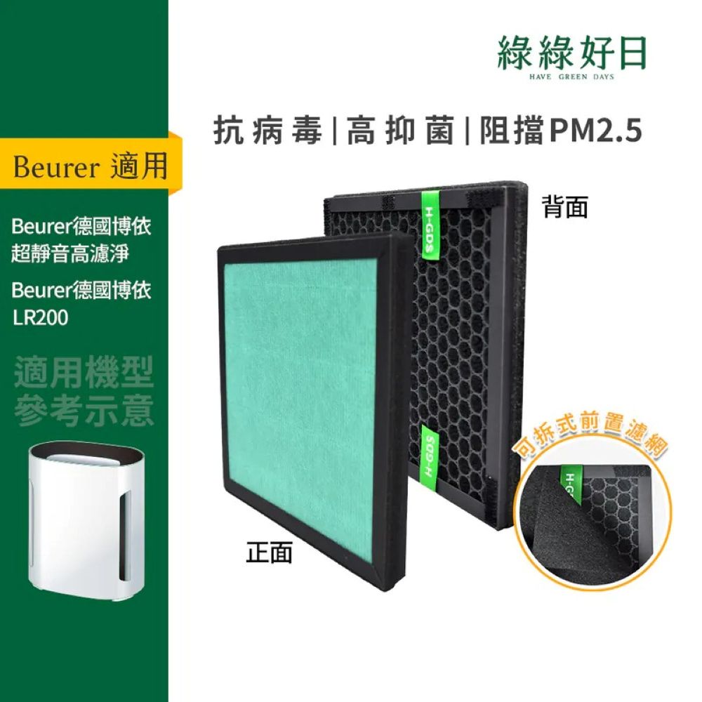 【綠綠好日】適用 beurer德國博依 LR200 超靜音高濾淨 空氣清淨機 複合式活性碳HEPA替換濾網濾心(1入)