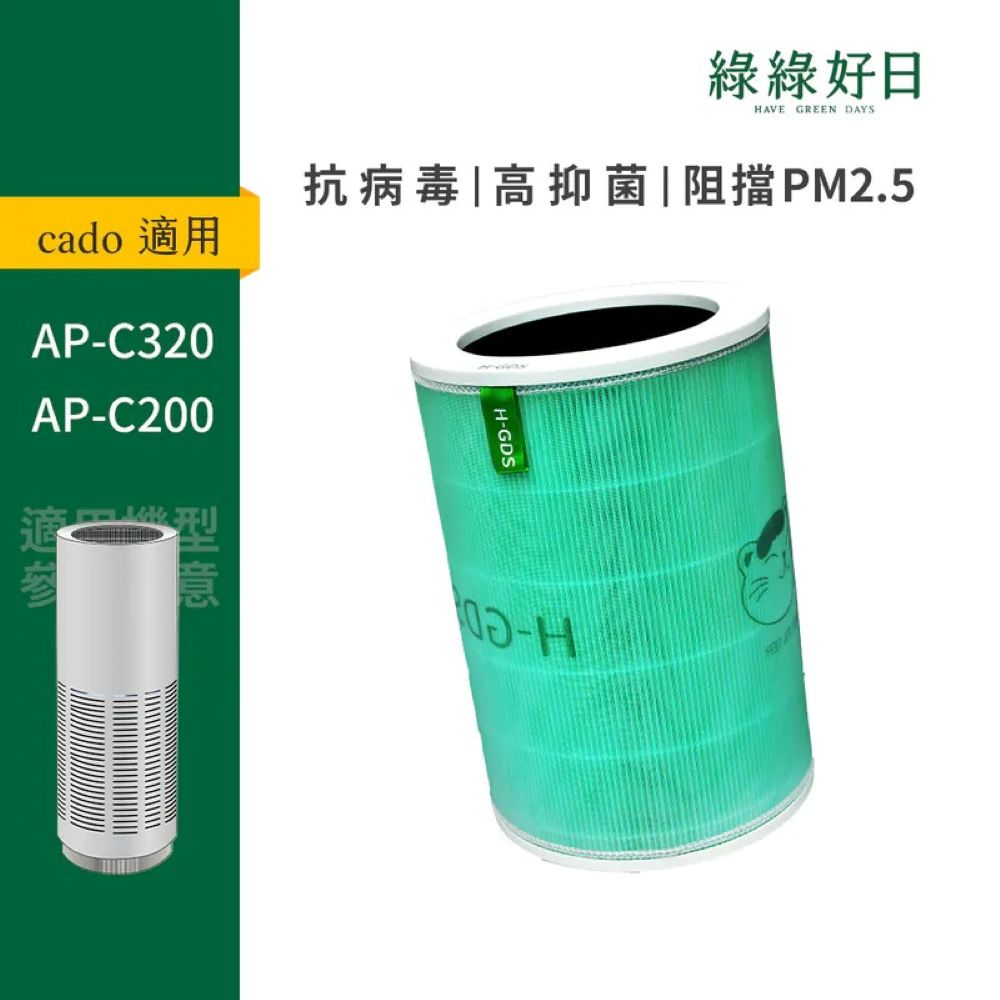 【綠綠好日】適用日本Cado Leaf 320i AP-C200空氣清淨機活性碳HEPA濾網濾芯 FL-C200(1入)