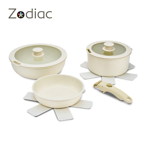 【Zodiac】可拆式奶白紋不沾鍋具7件組(ZDH-MW0701)