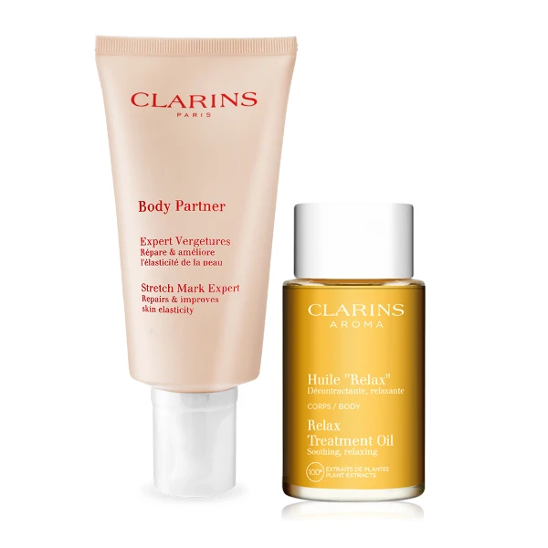 【CLARINS 克蘭詩】寵愛孕媽咪身體保養組[調和護理油100ml+若新生撫紋霜175ml](航空版)