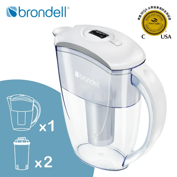 【brondell】美國邦特爾純淨濾水壺（白）＋2入全效濾芯(1壺2芯)