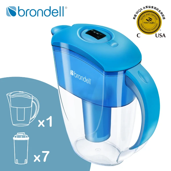【brondell】美國邦特爾純淨濾水壺（藍）＋7入全效濾芯(1壺7芯)