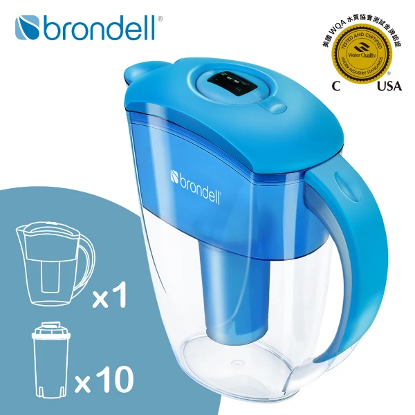 【brondell】美國邦特爾純淨濾水壺（藍）＋10入全效濾芯(1壺10芯)