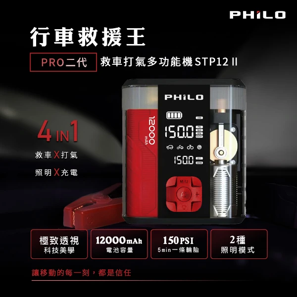 【PHILO 飛樂】行車救援王STP12 PRO二代 救車x打氣多功能機(STP12 PRO二代)