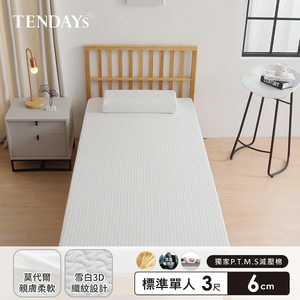 【TENDAYS】舒眠柔睡記憶薄墊3尺標準單人(6cm厚 雙面睡薄床墊)
