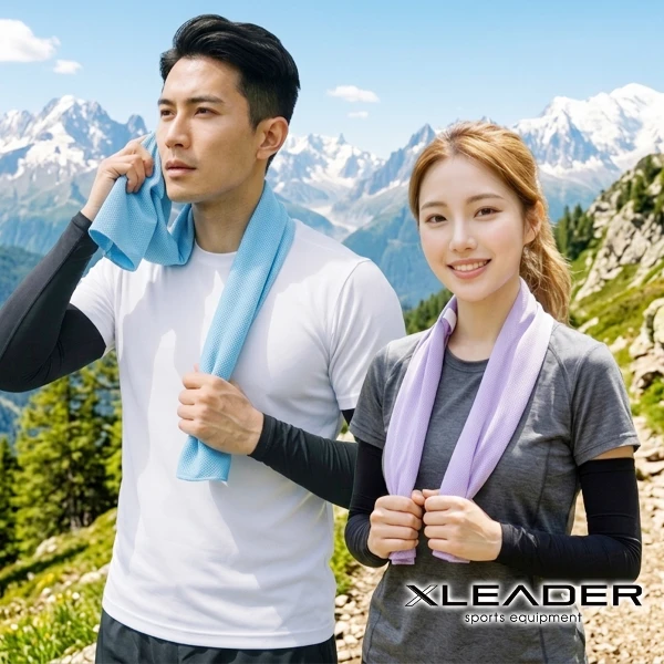 【Leader X】台灣製 涼感超值組  涼感巾 袖套 兩用  運動 登山(兩色任選)