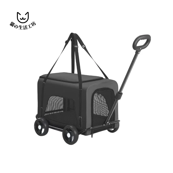 【貓の生活工坊】小型寵物拉車 mini100 黑色 可拉可背 輕便省力 貓推車 狗推車(mini100 黑色款)