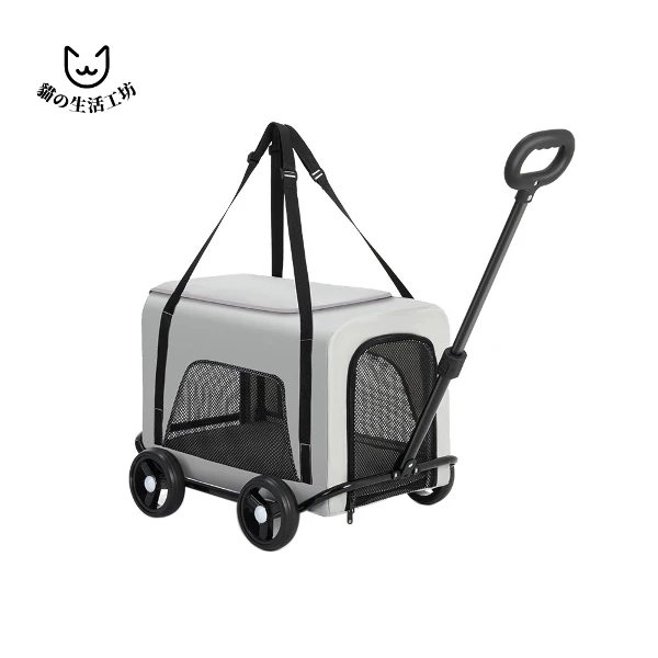 【貓の生活工坊】小型寵物拉車 mini100 灰色 可拉可背 輕便省力 貓推車 狗推車(mini100 灰色款)