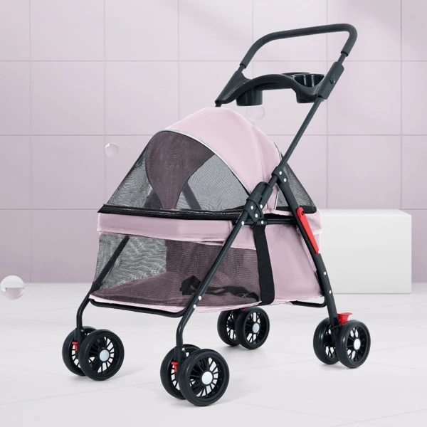 【貓の生活工坊】寵物推車 W02 粉色 折疊推車 貓推車 狗推車 不可分離(W02 粉色款)