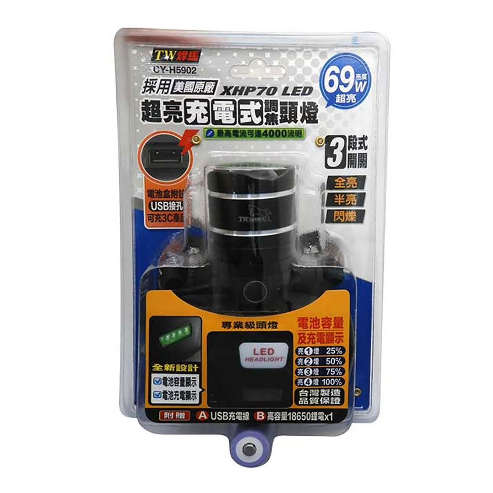 【焊馬】H5902 超亮69W充電式 調焦 頭燈((採用超高亮度X70 LED))