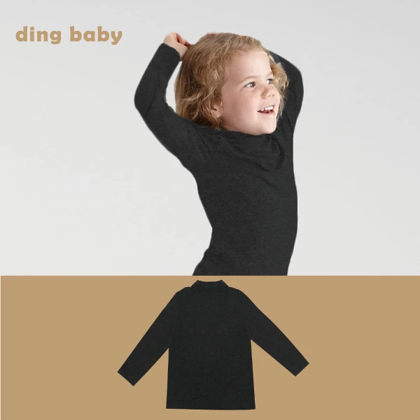 【ding baby】兒童發熱衣-長袖高領-麻花黑(90cm-160cm)