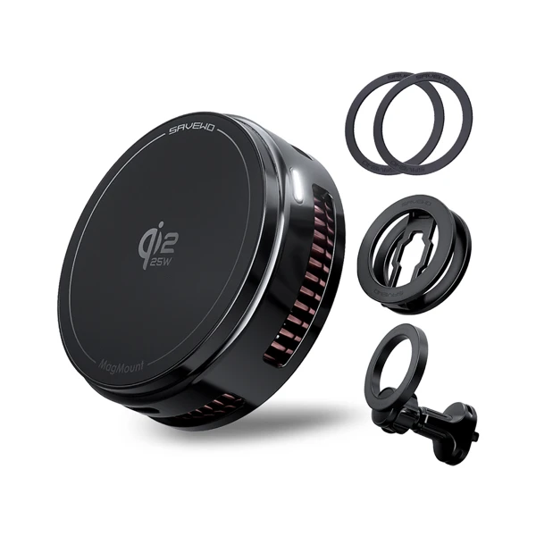 【SAVEWO】Qi2.2 25W  四重散熱競冷車用磁吸充電器/車充 MagMount PRO2(MM-W25Q)