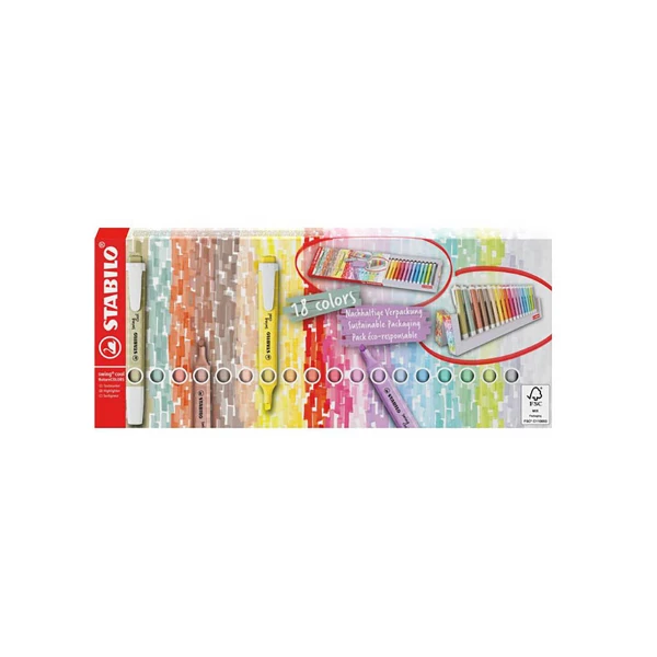 【STABILO】 德國 思筆樂 swing cool NatureCOLORS 樂酷低飽和色螢光筆 (18色組/盒 ST275/18-02-5)