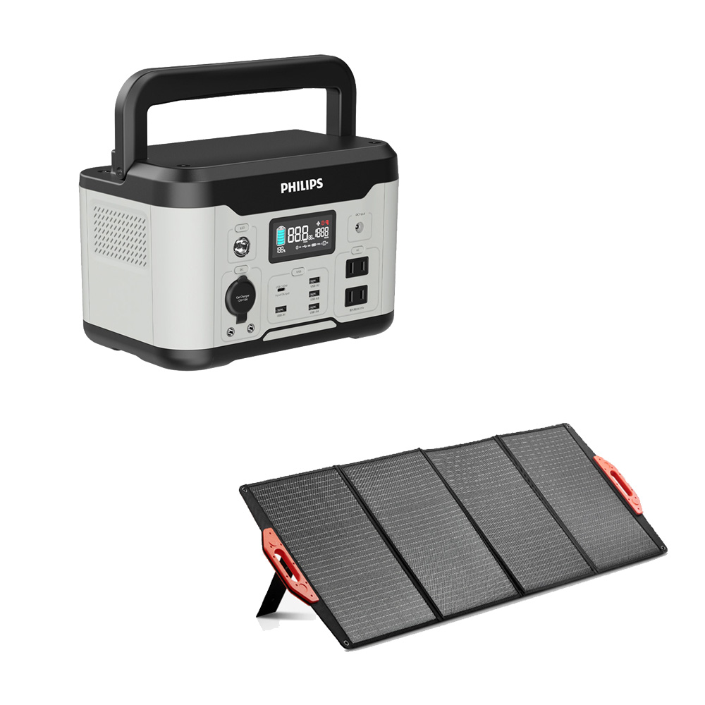 【PHILIPS 飛利浦】600W儲能行動電源+160W太陽能充電板 (/組 DLP8093C+DLP8846C)