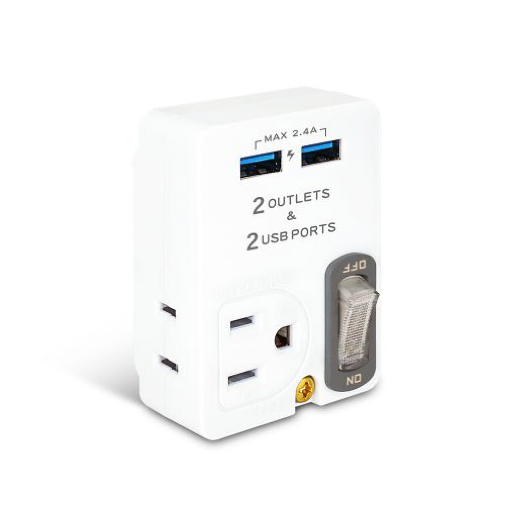 【Dr.AV 聖岡科技】TNT-60U 2孔2插+ 雙USB 2.4A智慧分流充電 節能分接插座(3轉2 壁插)