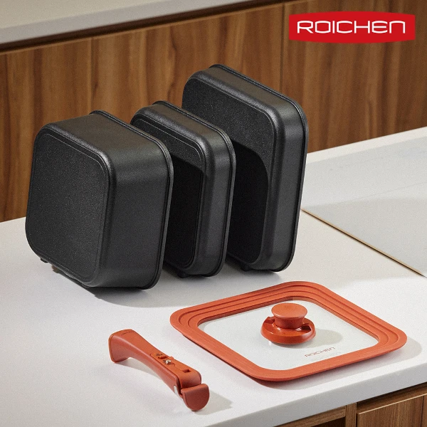 【Roichen】Spinweb 可拆把手方鍋組 可立放收納 7層旋網塗層 全火源適用(露營必備好收納)