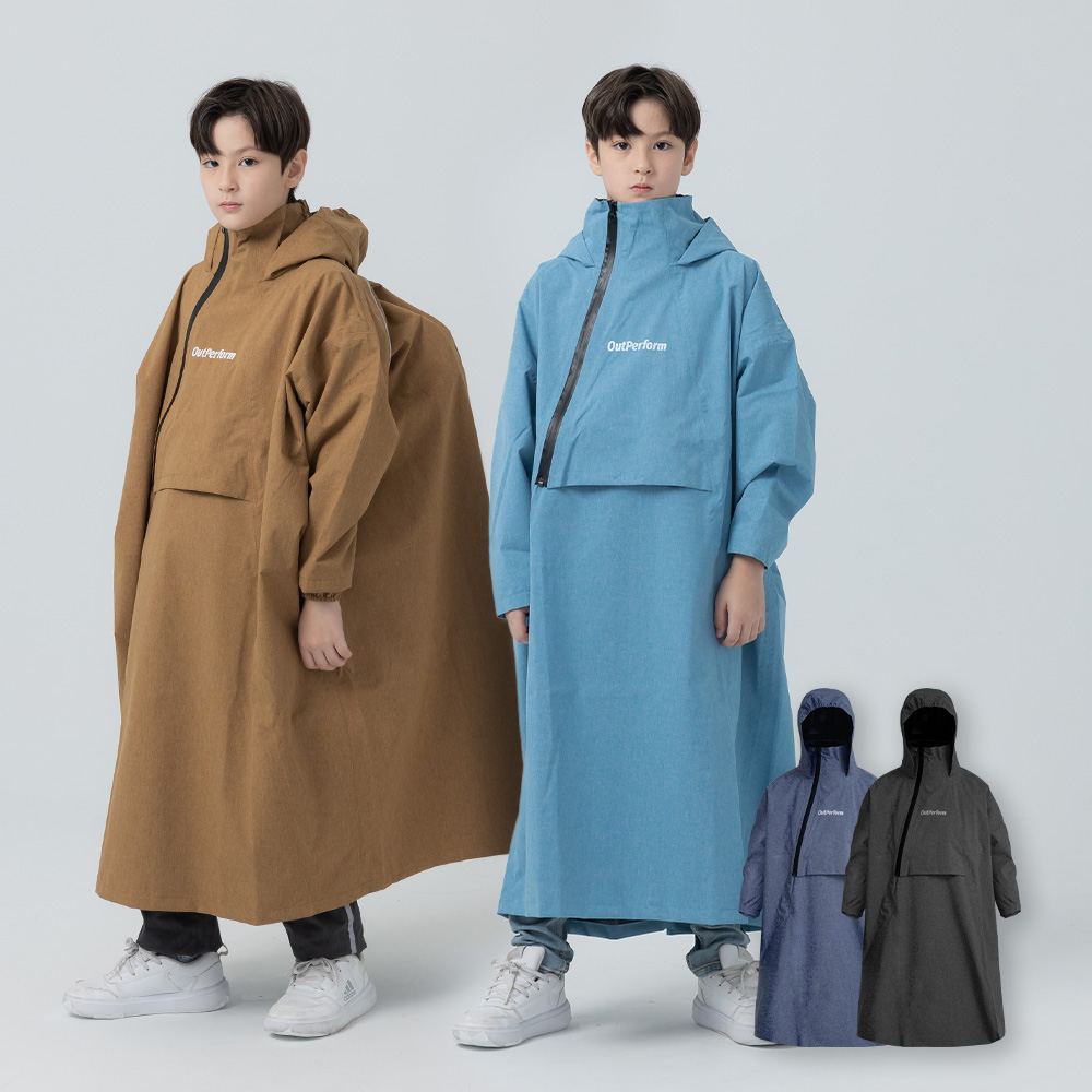 【outperform 奧德蒙】背包款-ACE兒童半斜開雙拉鍊防水透氣連身式雨衣(1件)