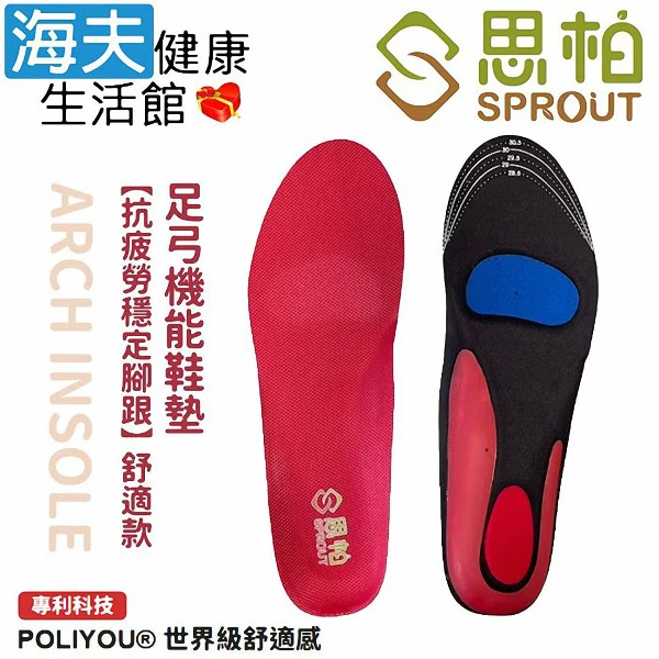 【海夫健康生活館】抗疲勞穩定腳跟-低足弓/扁平足 足弓機能鞋墊(SP3616)